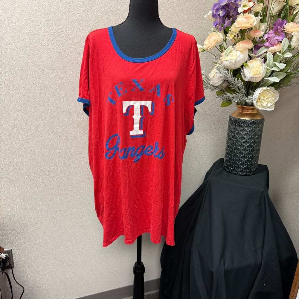 Texas Rangers MLB Women’s Red Oversized Graphic Tee Shirt | Short Sleeve